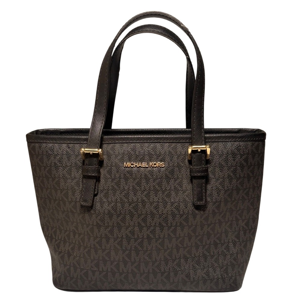 Michael Kors Jet Set Travel Extra-Small Logo Designer Top-Zip Tote Bag (Black)